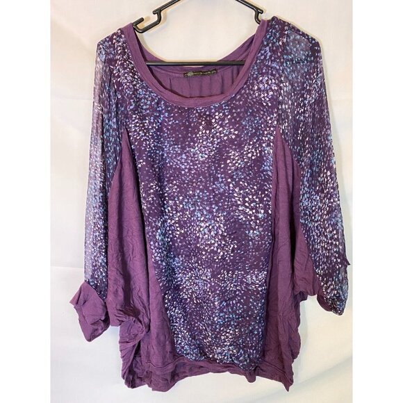 INSPIRED WOMENS PLUS SIZE 2X PURPLE TOP SHIRT BLOUSE SHORT SLEEVE - Picture 1 of 3